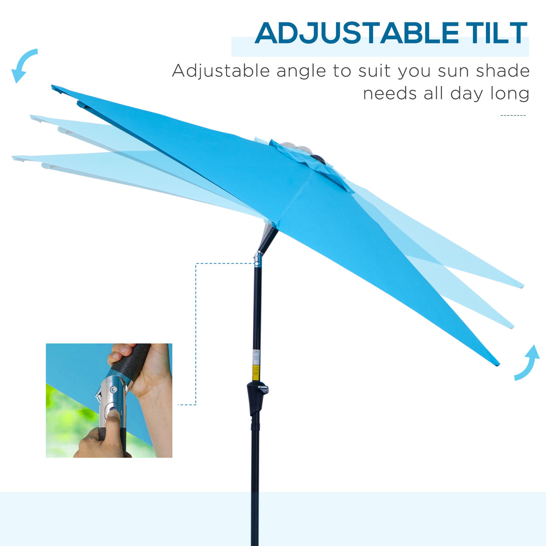 2.7M Patio Tilt Umbrella Sun Parasol Outdoor Garden Sun Shade Aluminium Frame with Crank（Blue）