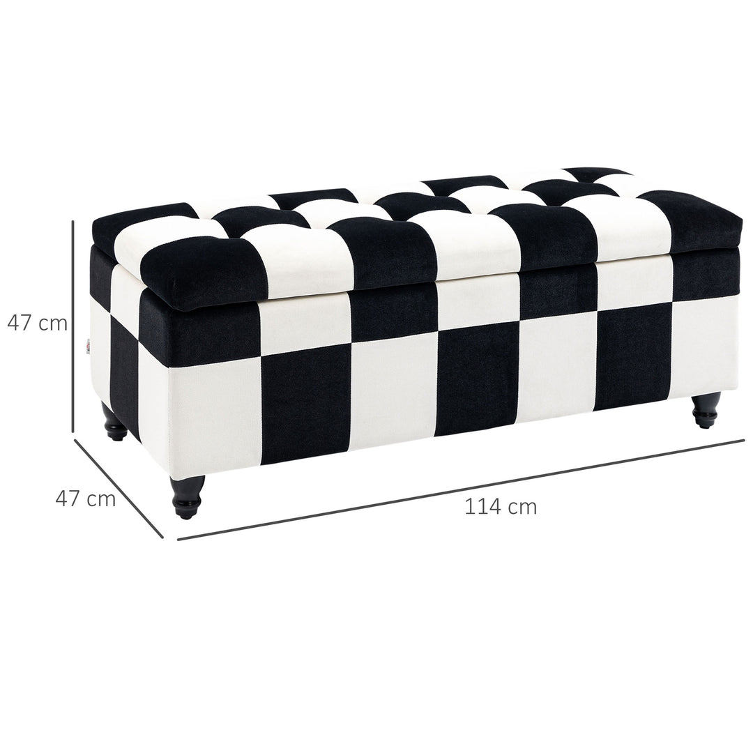 Velvet Storage Ottoman, Button-tufted Footstool Box, White & Black