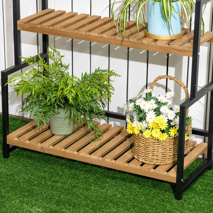 3 Tiered Plant Stand with Hanging Hooks, Flower Rack Shelf for Indoor Outdoor Porch Balcony Living Room Bedroom