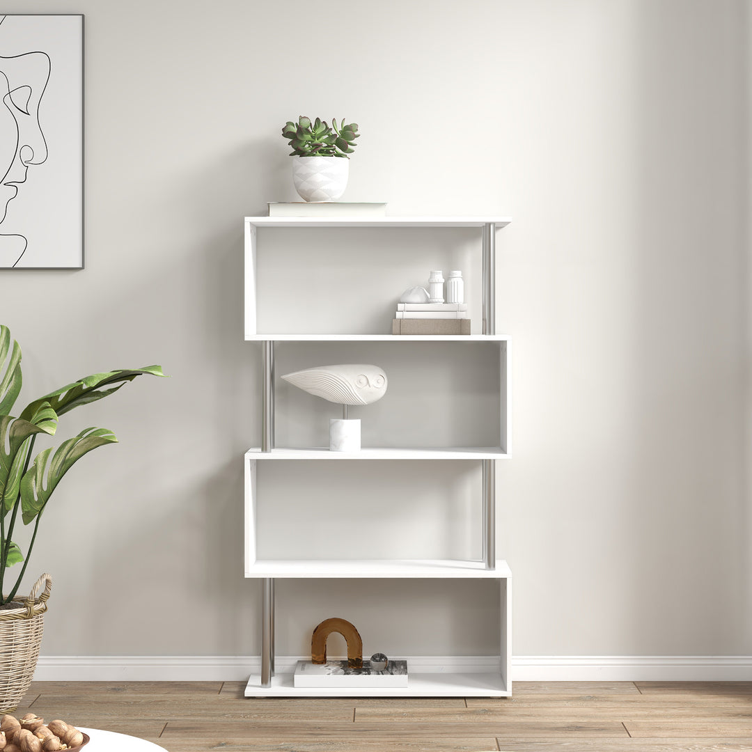 HOMCOM Wooden S Shape Bookcase Bookshelf Dividers Storage Display Unit White