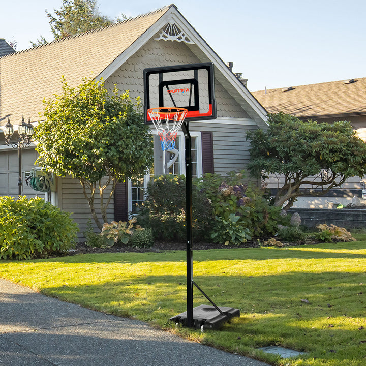 2.1-2.6m Adjustable Basketball Hoop and Basketball Stand w/ Sturdy Backboard and Weighted Base, Portable on Wheels