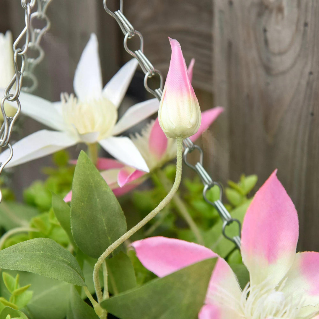 Pack of 2 Artificial Clematis Flowers Hanging Planter Basket for Indoor Outdoor Decoration