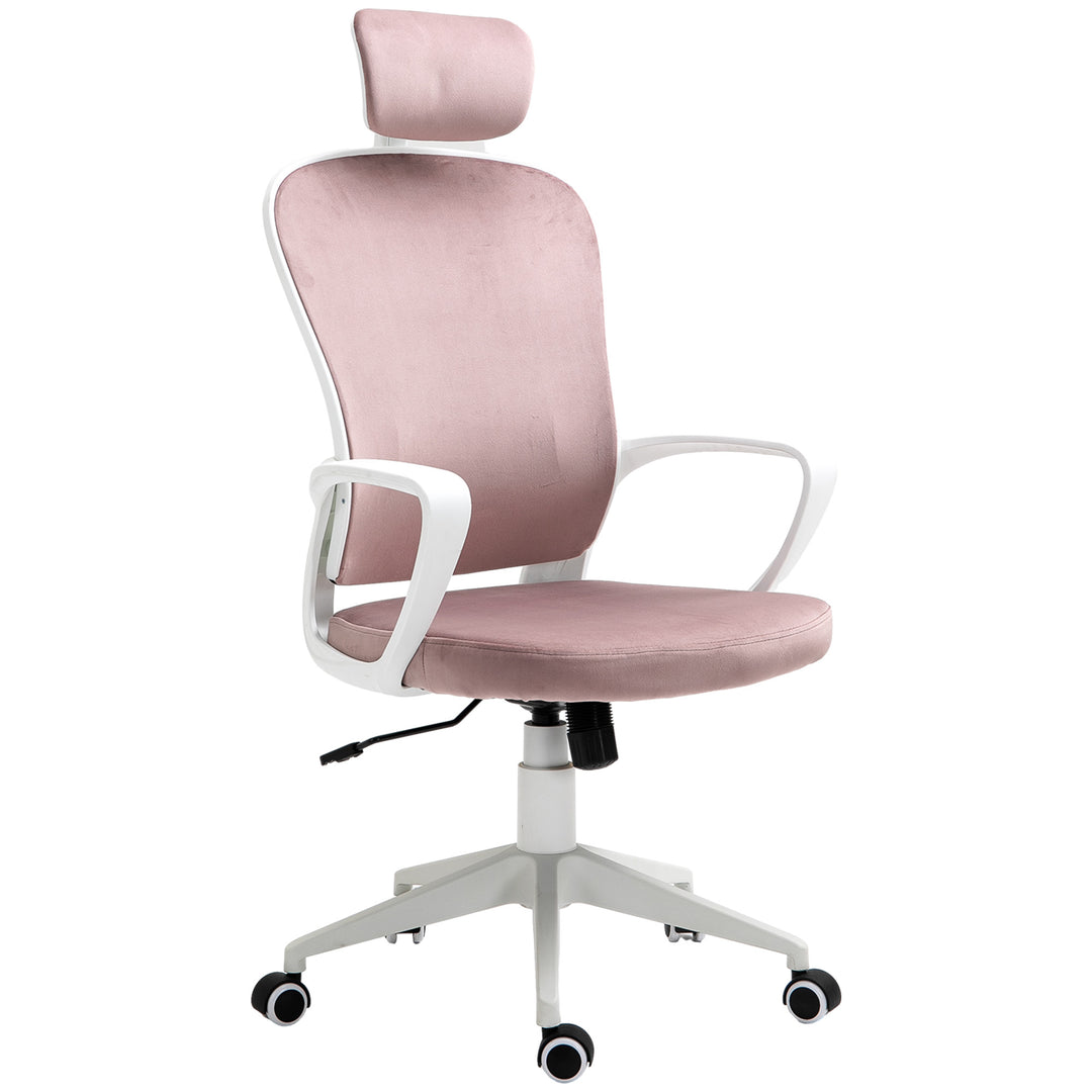 Vinsetto High-Back Office Chair Velvet Style Fabric Computer Home Rocking with Wheels, Rotatable Liftable Headrest, Pink