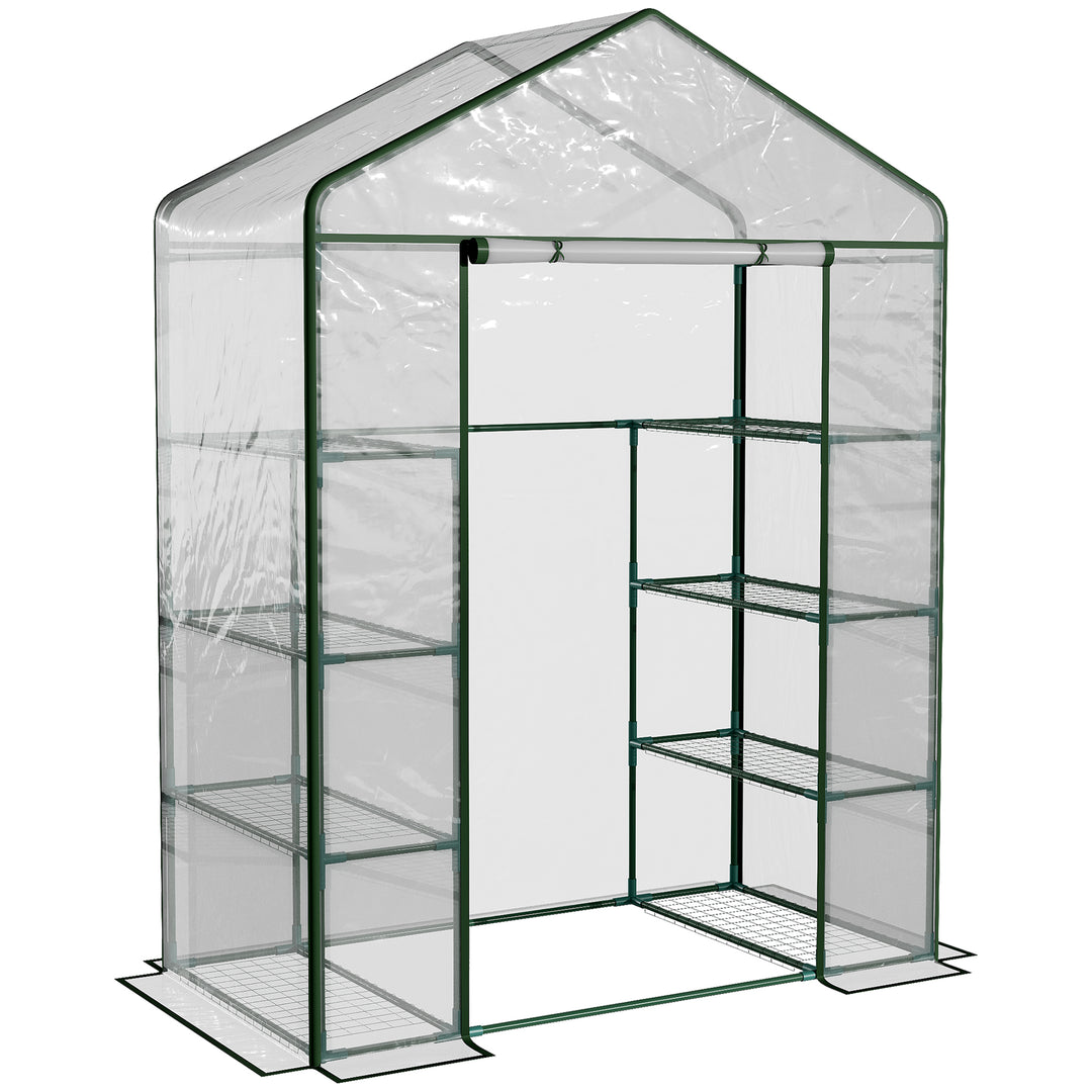 Outsunny 4 Tiers 8 Shelves Metal Frame Walk in Portable Greenhouse Transparent 143 L x 73W x 195H cm