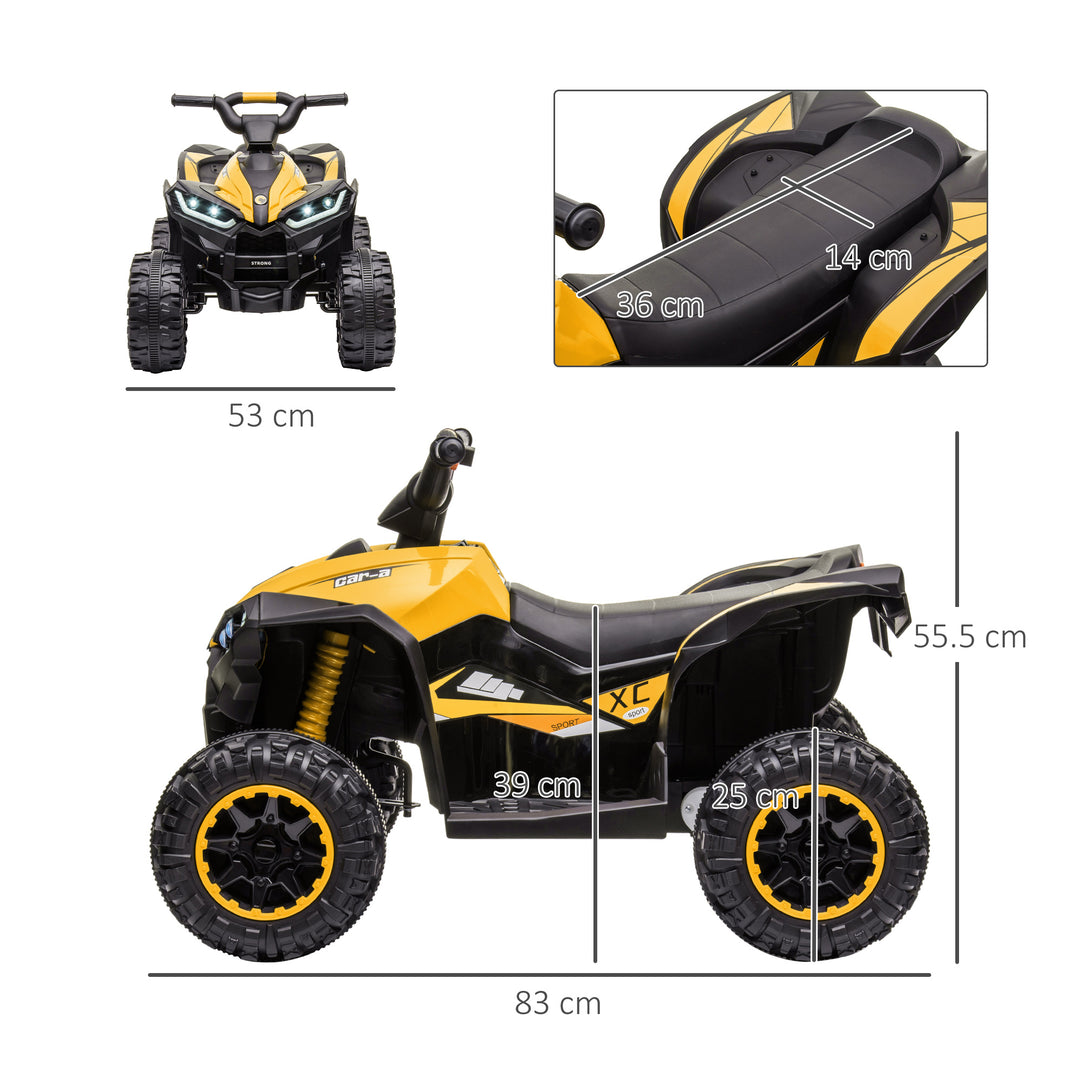 12V Quad Bike with Forward Reverse Functions, Ride on Car ATV Toy with High/Low Speed, Slow Start, Suspension System, Horn, Music, Yellow