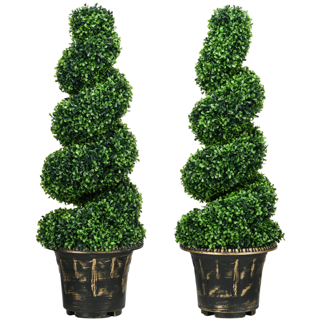 Set of 2 Artificial Plants, Topiary Spiral Boxwood Trees with Pot, for Home Indoor Outdoor Decor, 90cm