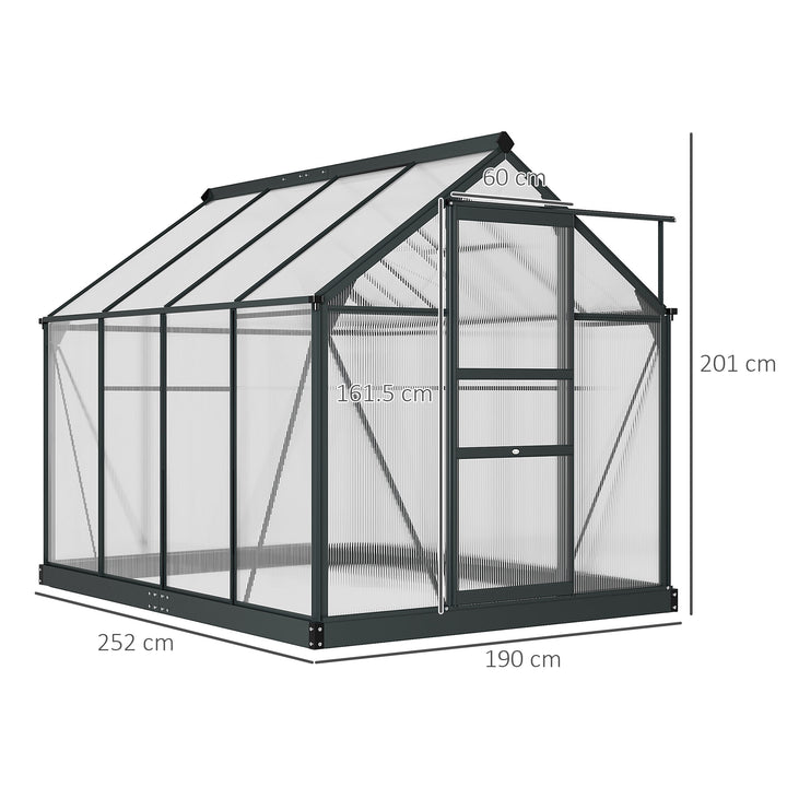 Outsunny Clear Polycarbonate Greenhouse Large Walk-In Green House Garden Plants Grow Galvanized Base Aluminium Frame with Slide Door, 6 x 8ft