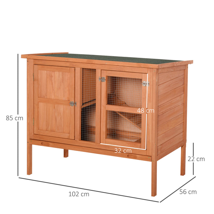 Wooden Guinea Pigs Hutches Elevated Pet House Bunny Cage with Slide-Out Tray Lockable Door Outdoor Openable Roof 102 x 56 x 85cm Natural