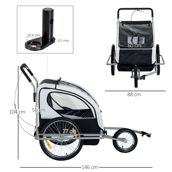 Collapsible Bike Trailer 2-Seater for Baby Bicycle with Pivot Wheel Suitable For 18 Month + Child(Black and White)