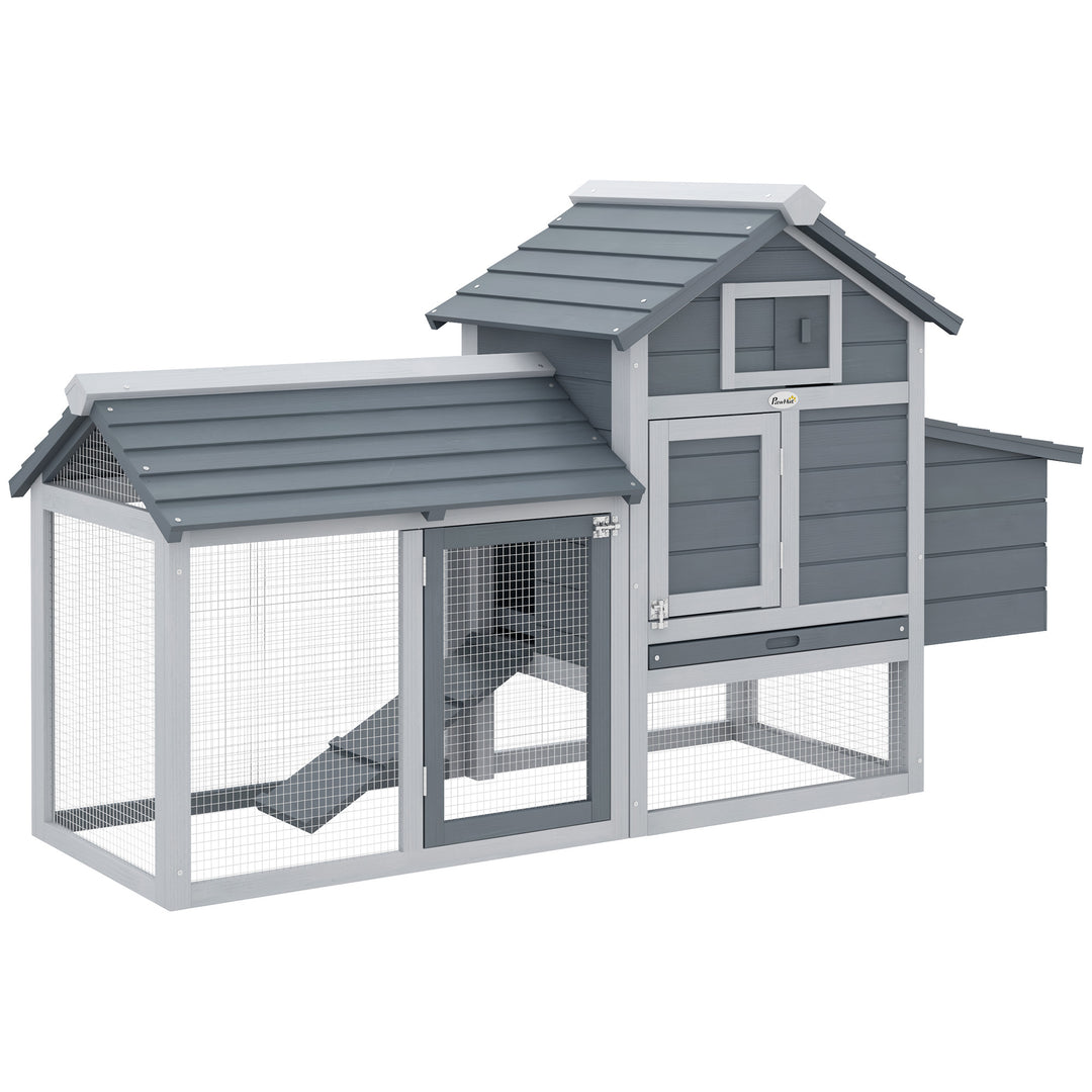 PawHut Solid Wood Enclosed Outdoor Backyard Chicken Coop Kit with Nesting Box,Grey