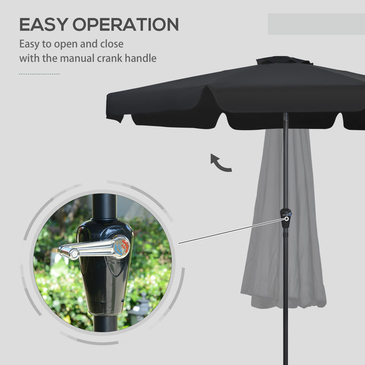 2.7m Patio Parasol Garden Umbrellas Outdoor Sun Shade Table Umbrella with Tilt, Crank, 8 Ribs, Ruffles, Black