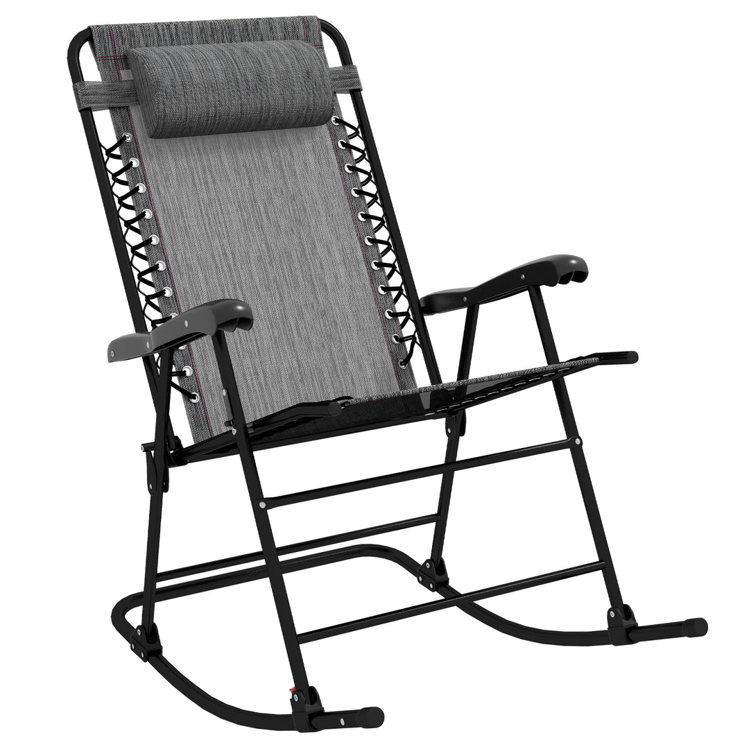 Garden Rocking Chair Folding Outdoor Adjustable Rocker Zero-Gravity Seat with Headrest Camping Fishing Patio Deck - Grey