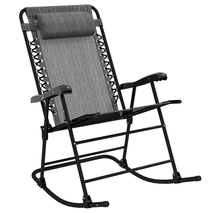 Garden Rocking Chair Folding Outdoor Adjustable Rocker Zero-Gravity Seat with Headrest Camping Fishing Patio Deck - Grey