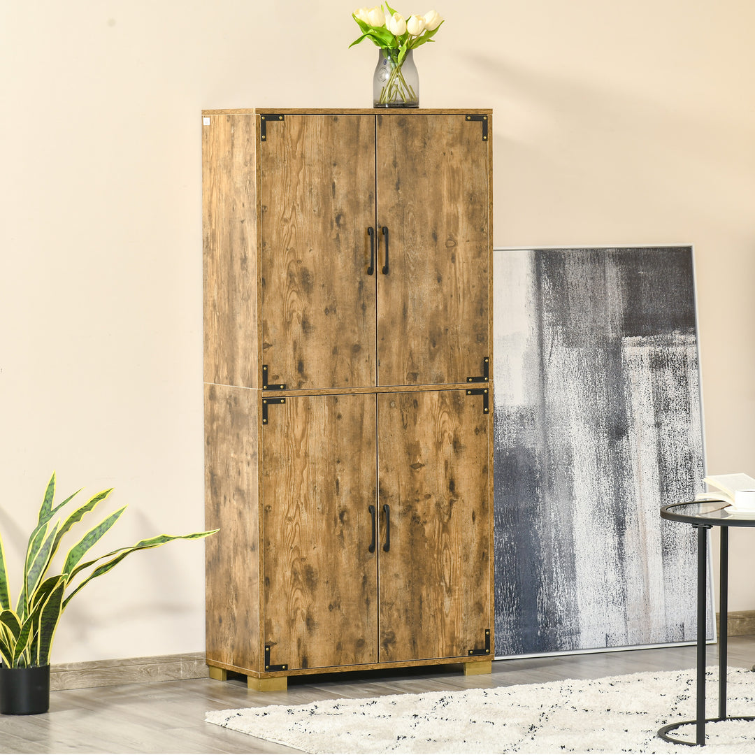 Farmhouse Style Tall Cupboard 4-Door Cabinet with Storage Shelves for Bedroom & Living Room, Rustic Wood Effect