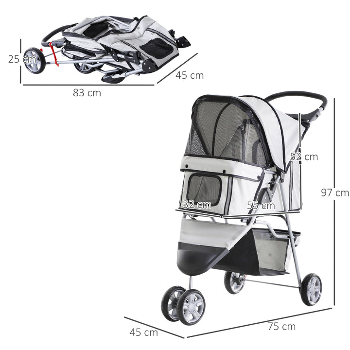 PawHut Dog Stroller Pet Travel Stroller Cat Dog Pushchair Trolley Puppy Jogger Carrier Three Wheels (Grey)