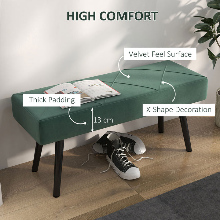 End of Bed Bench with X-Shape Design and Steel Legs, Upholstered Hallway Bench for Bedroom, Green