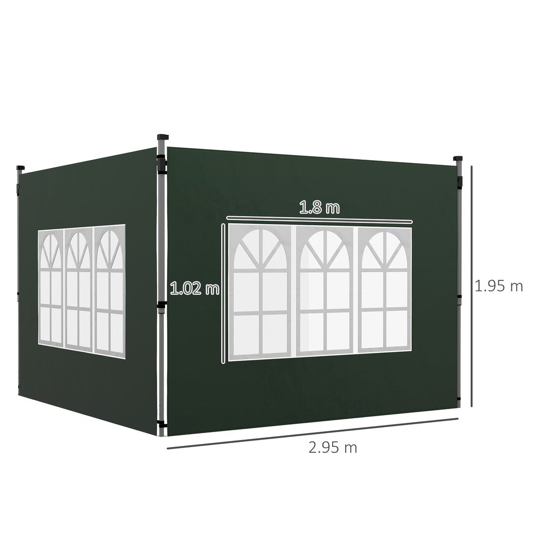 Gazebo Side Panels, Sides Replacement with Window for 3x3(m) or 3x4m Pop Up Gazebo, 2 Pack, Green