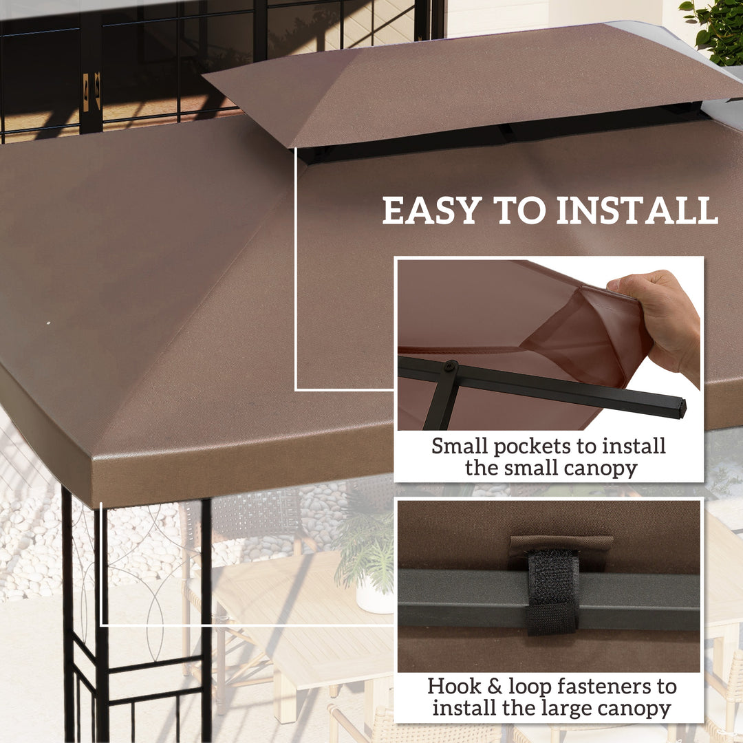 Outsunny 3x4m Gazebo Replacement Roof Canopy 2 Tier Top UV Cover Garden Patio Outdoor Sun Awning Shelters Brown (TOP ONLY)