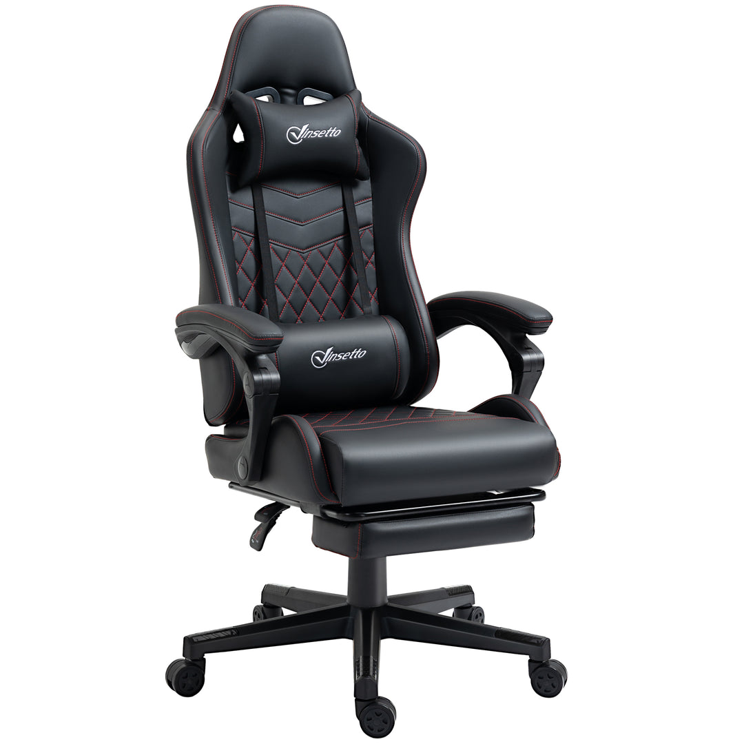 Vinsetto Racing Gaming Chair with Swivel Wheel, Footrest, Faux Leather Recliner Gamer Desk for Home Office, Black