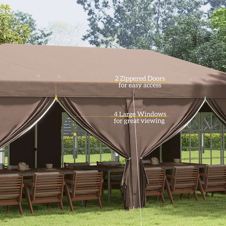 3 x 6 m Pop Up Gazebo with Sides and Windows, Height Adjustable Party Tent with Storage Bag for Garden, Camping, Event, Brown