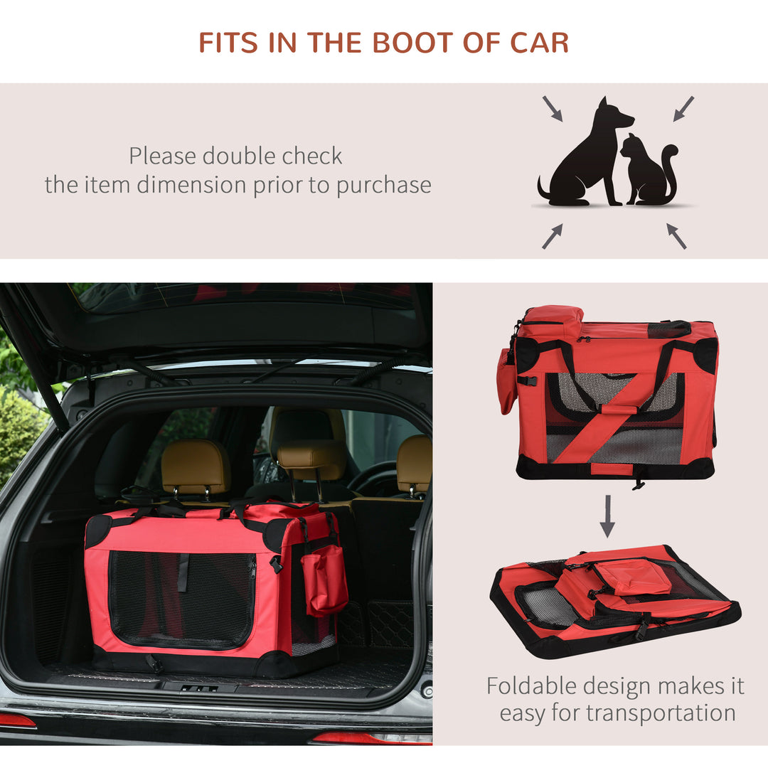 Pawhut Pet Carrier Portable Cat Carrier Folding Dog Bag w/ PVC Oxford Cloth for Small and Miniature Dogs, 60 x 42 x 42 cm, Red