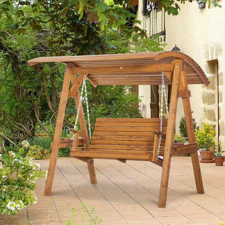 Outsunny 2 Seater Garden Swing Chair, Outdoor Canopy Swing Bench with Adjustable Shade and Solid Wood Frame