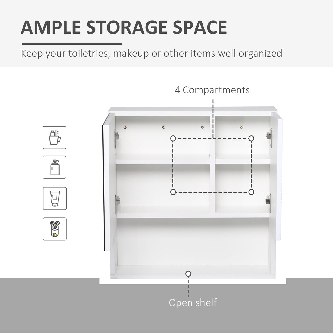 kleankin Bathroom Mirror Cabinet, Wall Mount Storage Cabinet with Double Door, Adjustable Shelf, 54cm x 15cm x 55cm, White