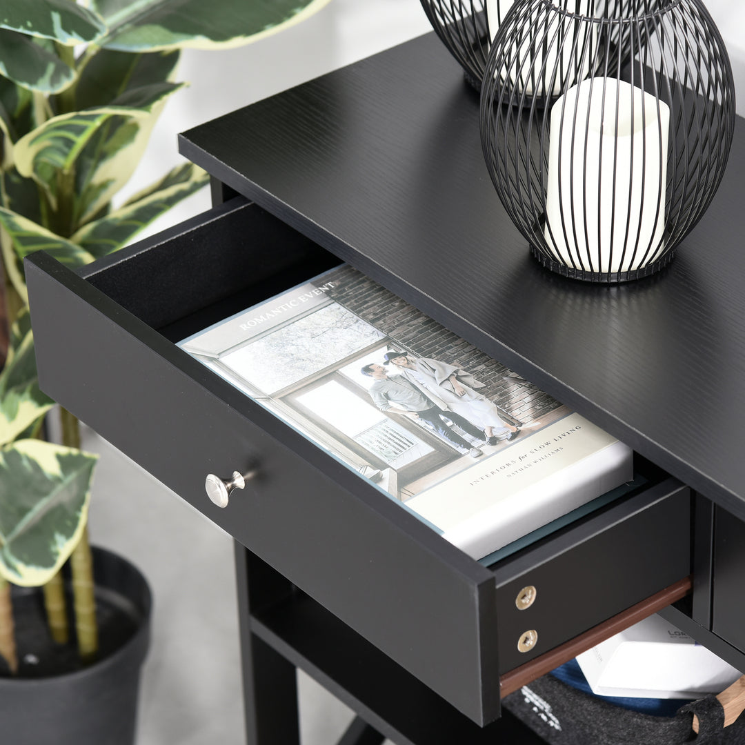 Console Table Side Desk w/ Shelves Drawers Open Top X Support Frame Living Room Hallway Home Office Furniture Black