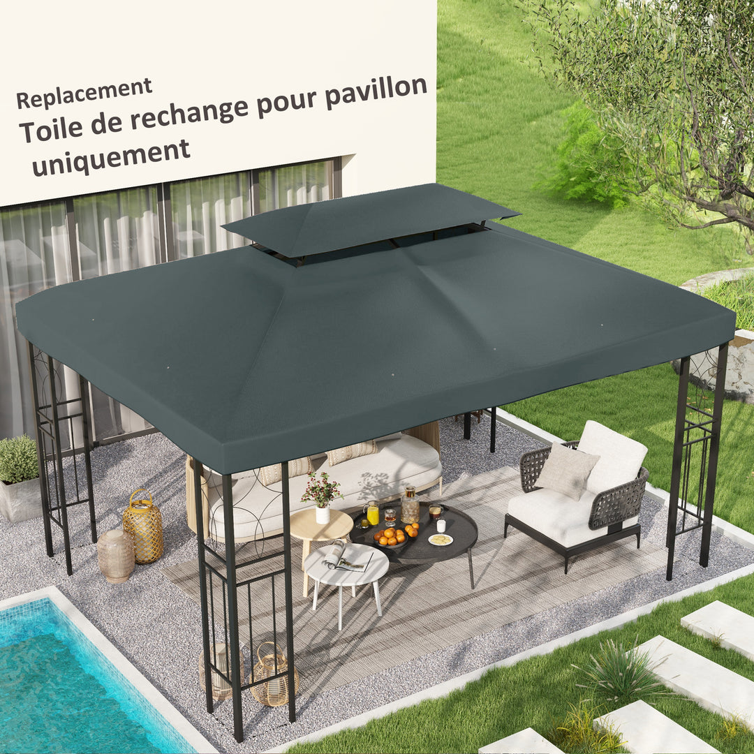 3x4m Gazebo Replacement Roof Canopy 2 Tier Top UV Cover Garden Patio Outdoor Sun Awning Shelters Deep Grey (TOP ONLY)