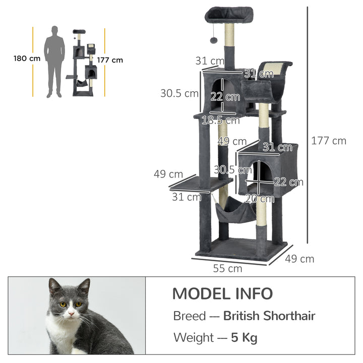 Cat Tree for Indoor Cats, Climbing Tower with Scratching Posts-Dark Grey