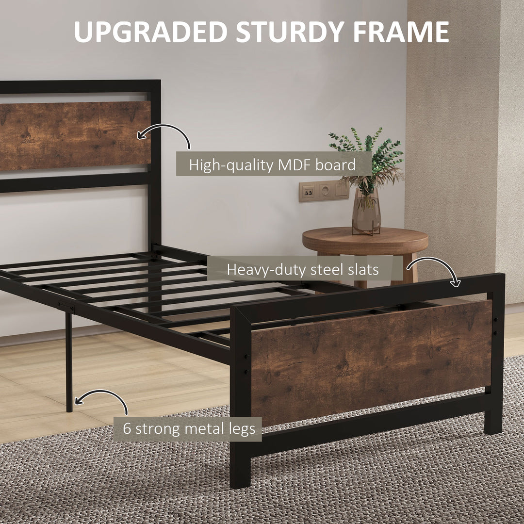 Single Metal Bed Frame with Headboard & Footboard, Strong Slat Support Solid Bedstead Base w/ Underbed Storage Space, No Box Spring Needed