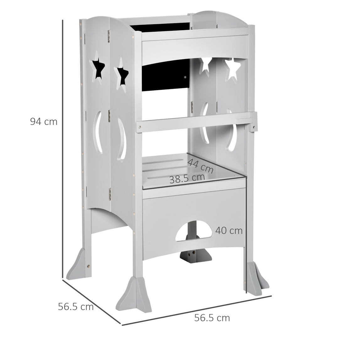 Kids Step Stool with Blackboard Lockable Handrail - Grey