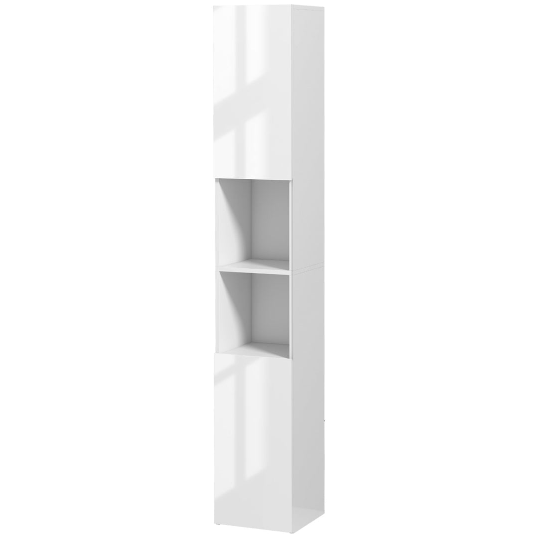 Freestanding Bathroom Cabinet, High Gloss Storage Cabinet with Doors and Adjustable Shelves, 30 x 30 x 181.5 cm, White