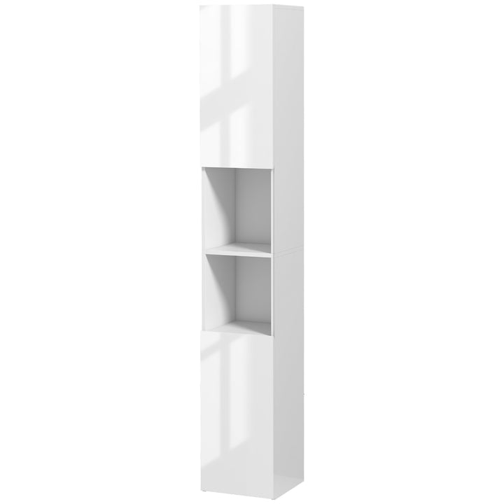 Freestanding Bathroom Cabinet, High Gloss Storage Cabinet with Doors and Adjustable Shelves, 30 x 30 x 181.5 cm, White