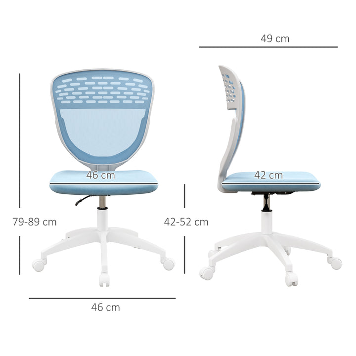 Armless Desk Chair, Height Adjustable with Swivel Wheels, Blue