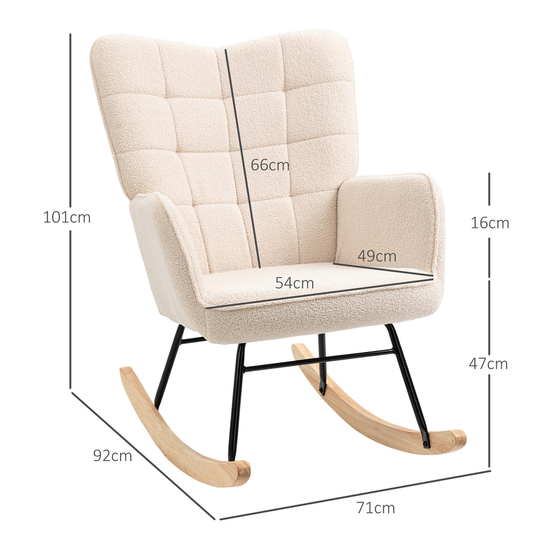 Wingback Rocking Chair for Nursing, Berber Fleece Nursery Glider Rocker, Modern Armchair for Living Room, Beige