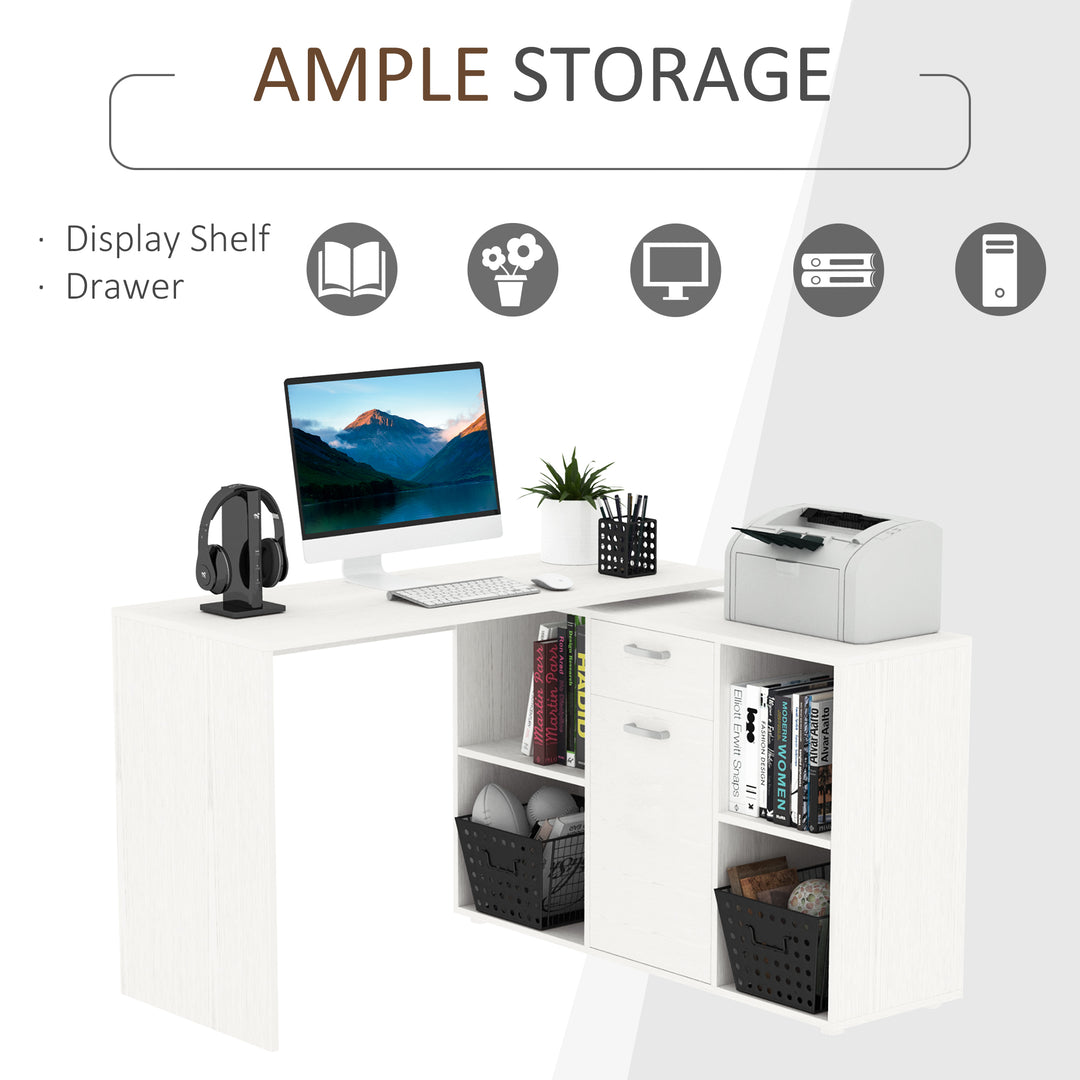 Modern L-Shaped Computer Desk, Laptop PC Corner Table, Home Office Workstation with Spacious Storage, White