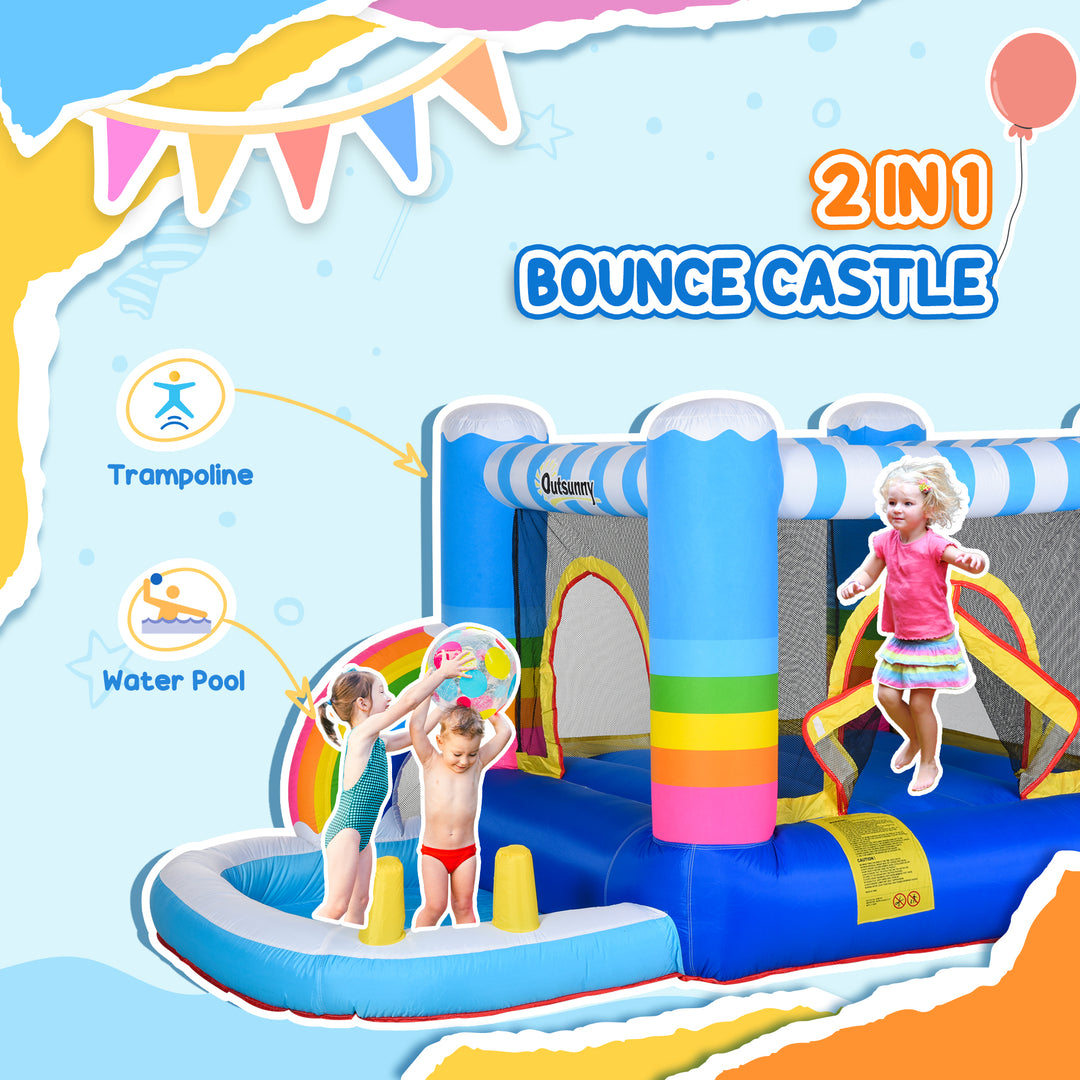 Kids Bouncy Castle House Inflatable Trampoline Water Pool 2 in 1 with Blower for Kids Age 3-12 Rainbow Design 2.9 x 2 x 1.55m