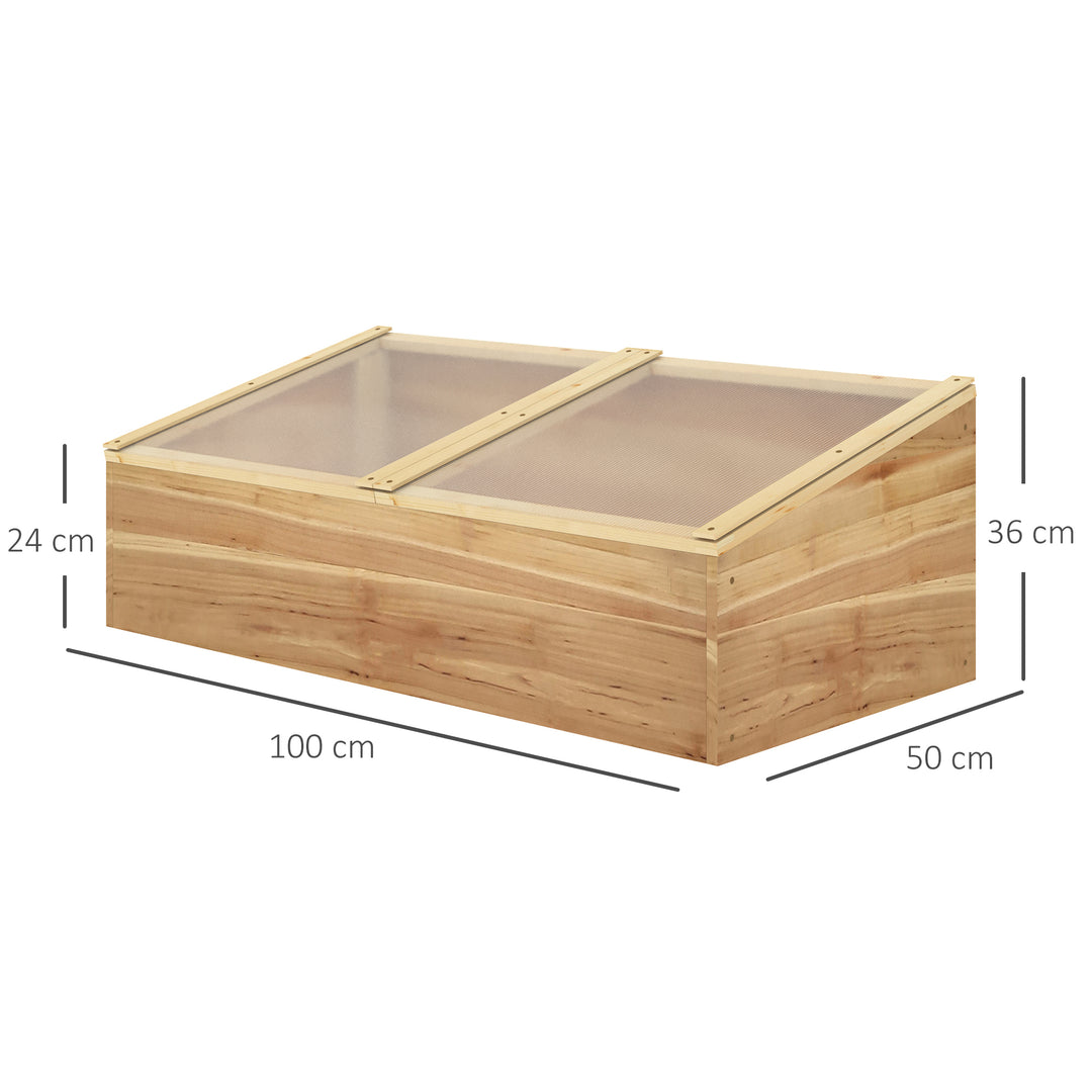 Outsunny Wooden Cold Frame Greenhouse Garden Polycarbonate Grow House for Flowers, Vegetables, Plants, 100 x 50 x 36 cm, Natural