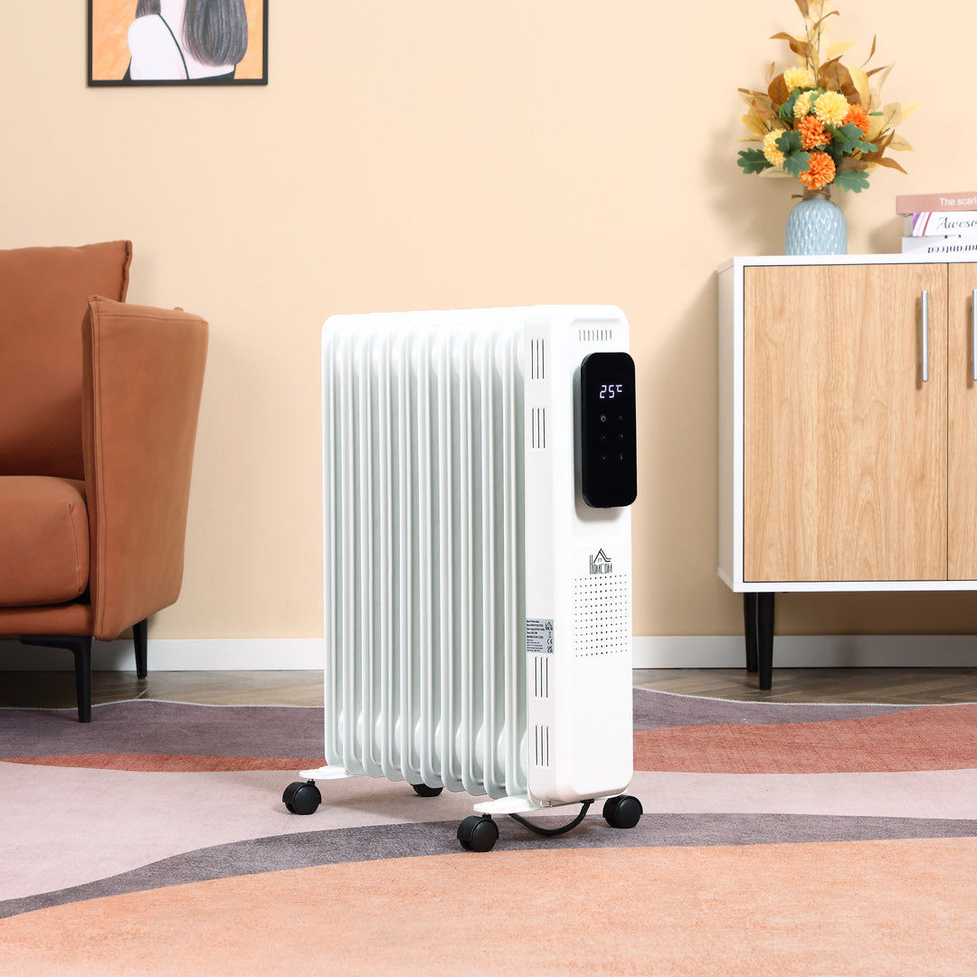 HOMCOM 2720W Oil Filled Radiator 11 Fin Portable Electric Heater w/ LED Display 24Hrs Timer Three Heat Settings Adjustable Thermostat-White