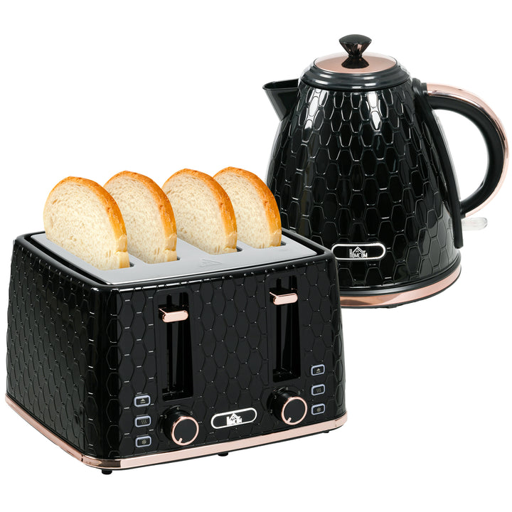 Fast Boil Kettle & 4 Slice Toaster Set, Kettle and Toaster with 7 Browning Controls, Crumb Tray, 1.7L 3000W Black