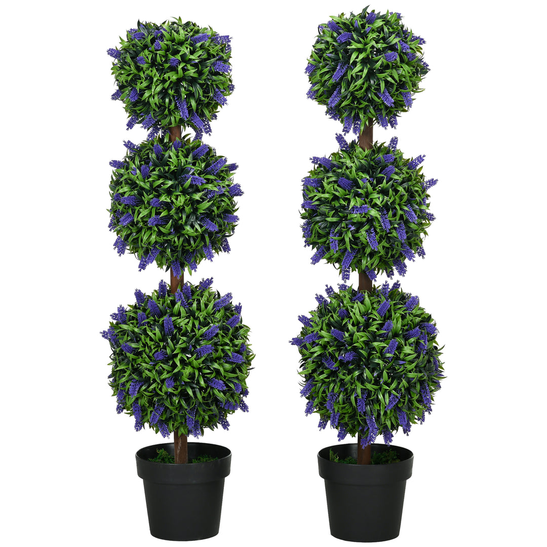 Set of 2 Artificial Plants, Lavender Flowers Ball Trees with Pot, for Home Indoor Outdoor Decor, 110cm