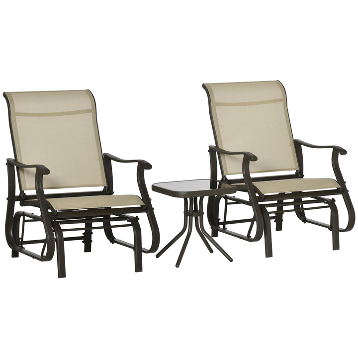 Gliding Chair &amp; Tea Table Set withTempered Glass Tabletop - Khaki