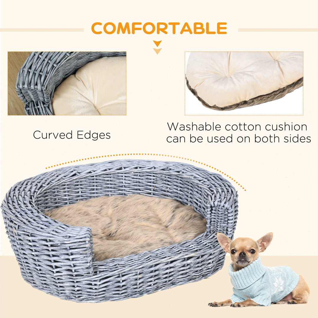 Pet Basket Sofa Bed, 57Lx46Wx17.5H cm, Willow Rattan-Grey