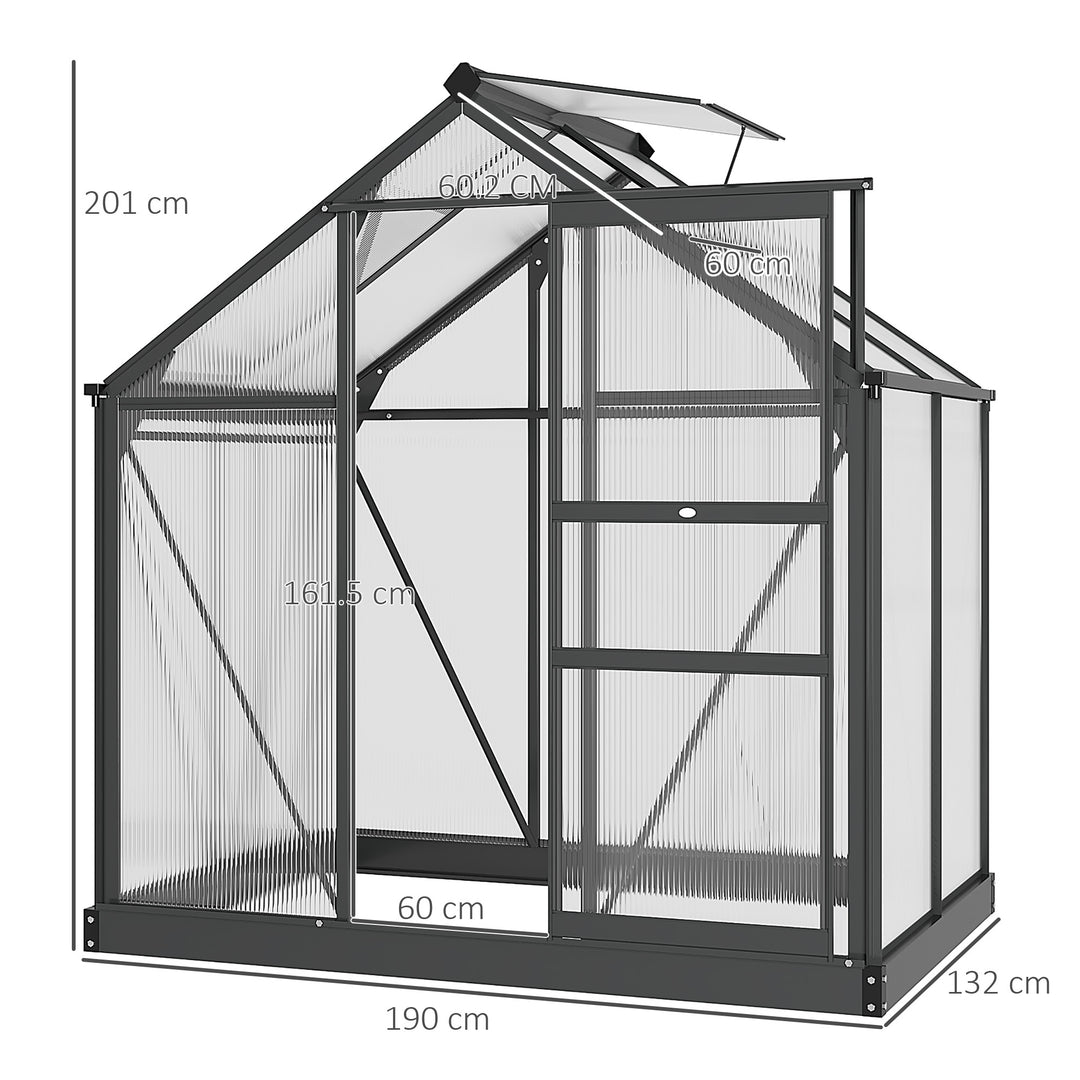 Outsunny Clear Polycarbonate Greenhouse Large Walk-In Green House Garden Plants Grow Galvanized Base Aluminium Frame with Slide Door, 6 x 4ft