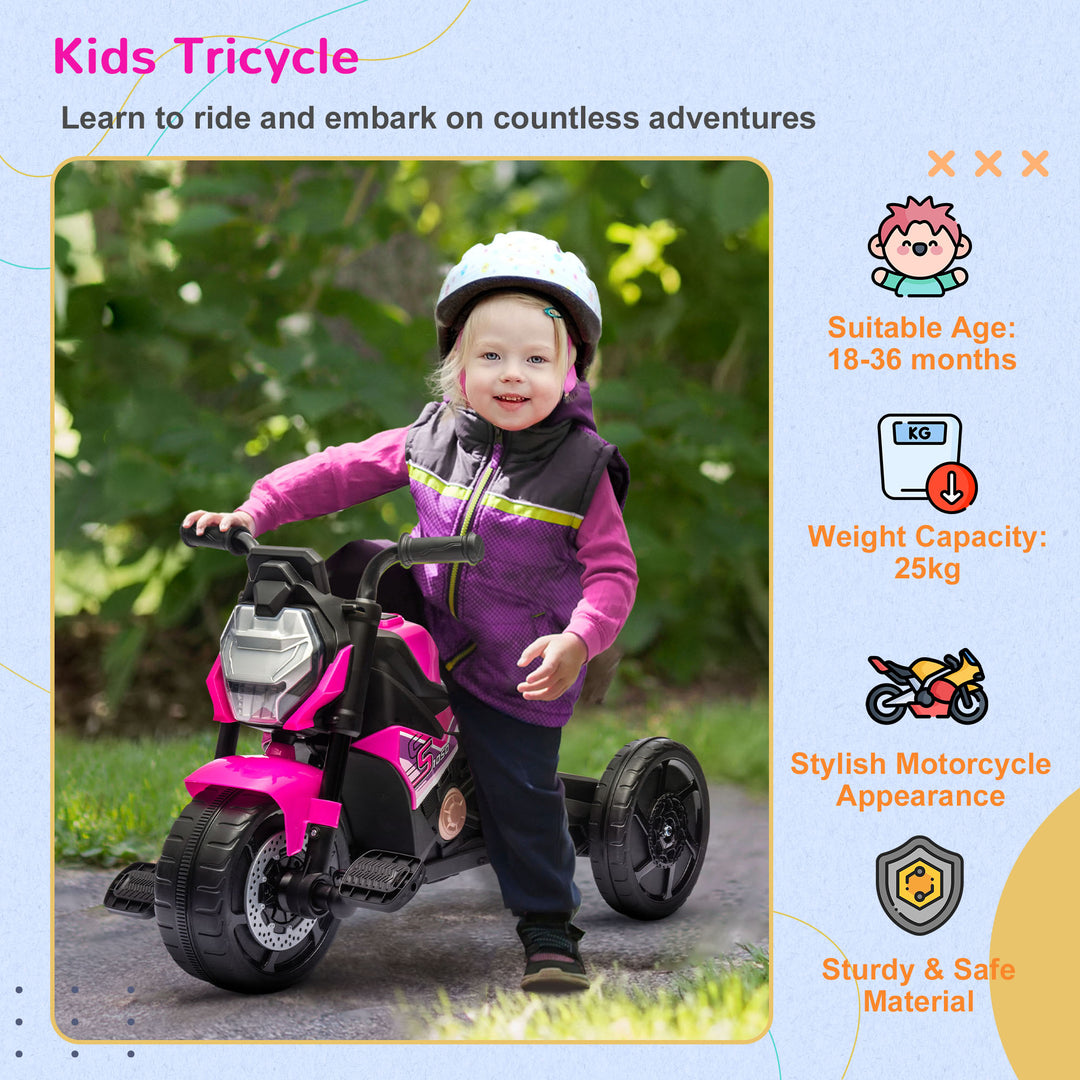 Motorcycle Design 3 in 1 Toddler Trike, Sliding Car, Balance Bike with Headlight, Music, Horn, Pink