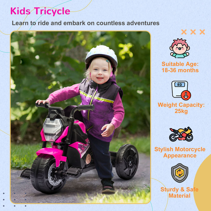 Motorcycle Design 3 in 1 Toddler Trike, Sliding Car, Balance Bike with Headlight, Music, Horn, Pink