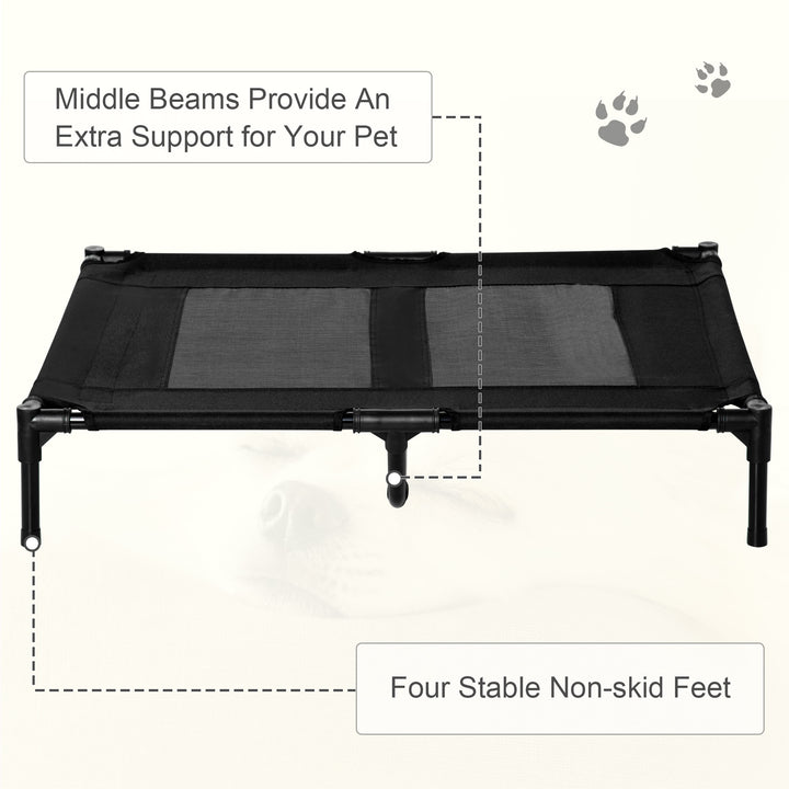 Large Raised Dog Bed Cat Elevated Lifted Cooling Portable Camping Basket Outdoor Indoor Mesh Pet Cot Metal Frame, Black