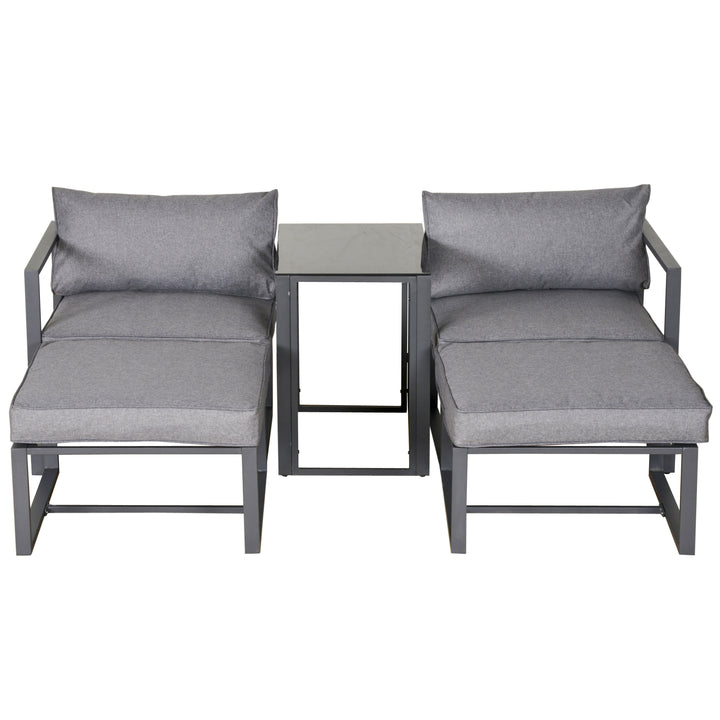 5 Piece Garden Conversation Set Patio Furniture Set Outdoor Sun Lounger 2 Sofas 2 Footstools End Table with Cushions