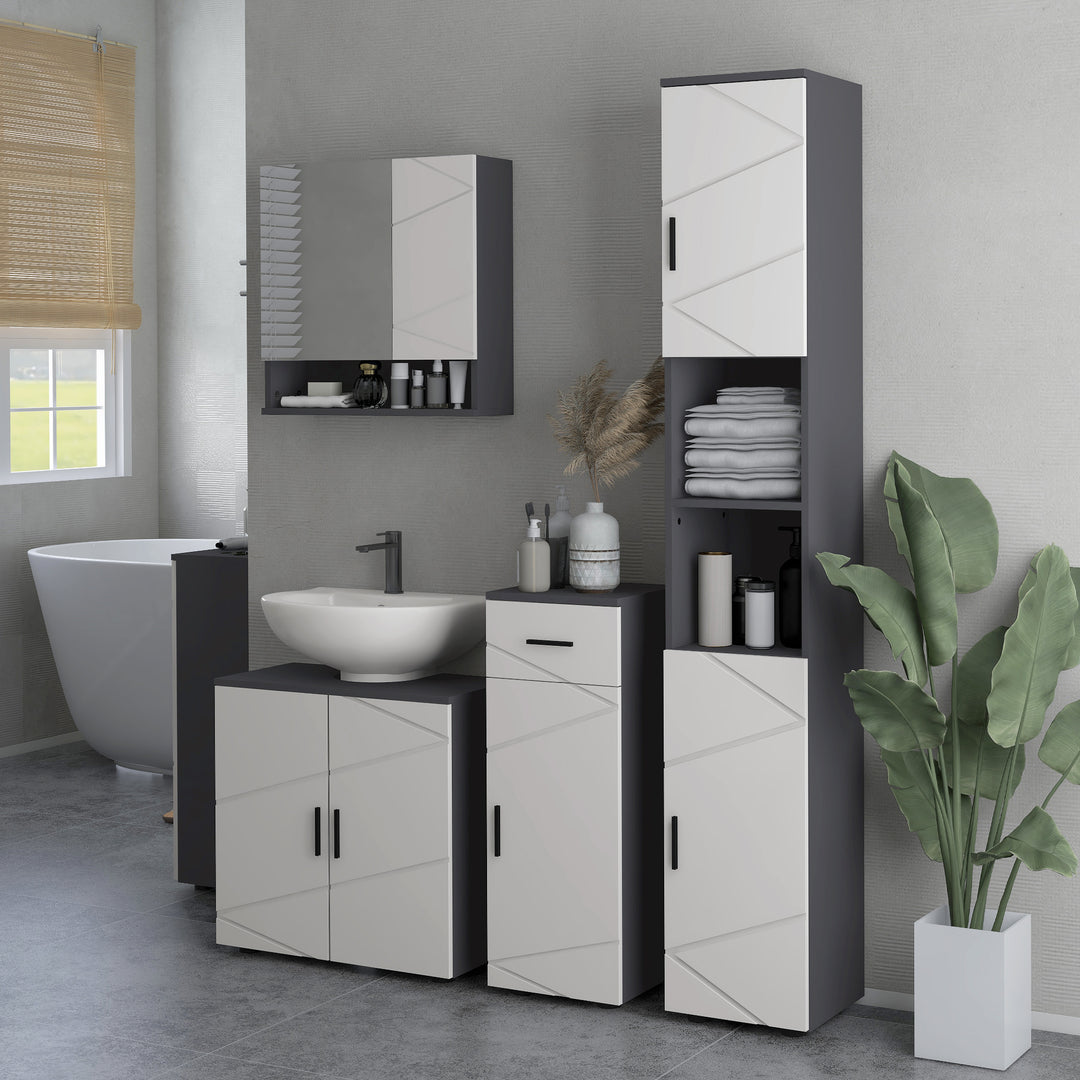 Slim Bathroom Cabinet, Narrow Bathroom Storage Cabinet with Drawer, Door Cupboard, Adjustable Shelf and Soft Close Mechanism, Grey